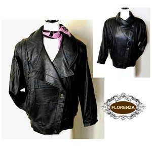 FLORENZA Genuine Leather Black Motorcycle Jacket Vintage Coat  Lined Size M